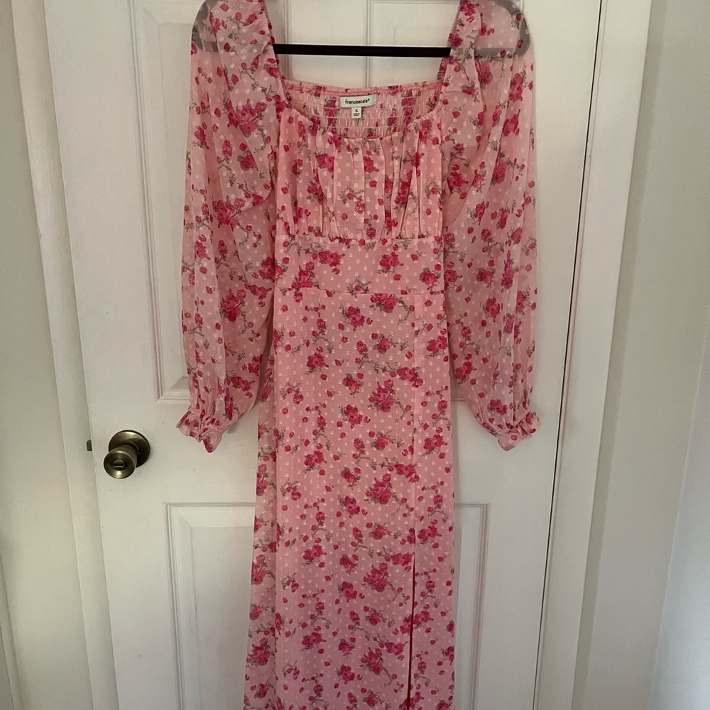 Francesca's Collections Pink Floral Long Sleeve Dress